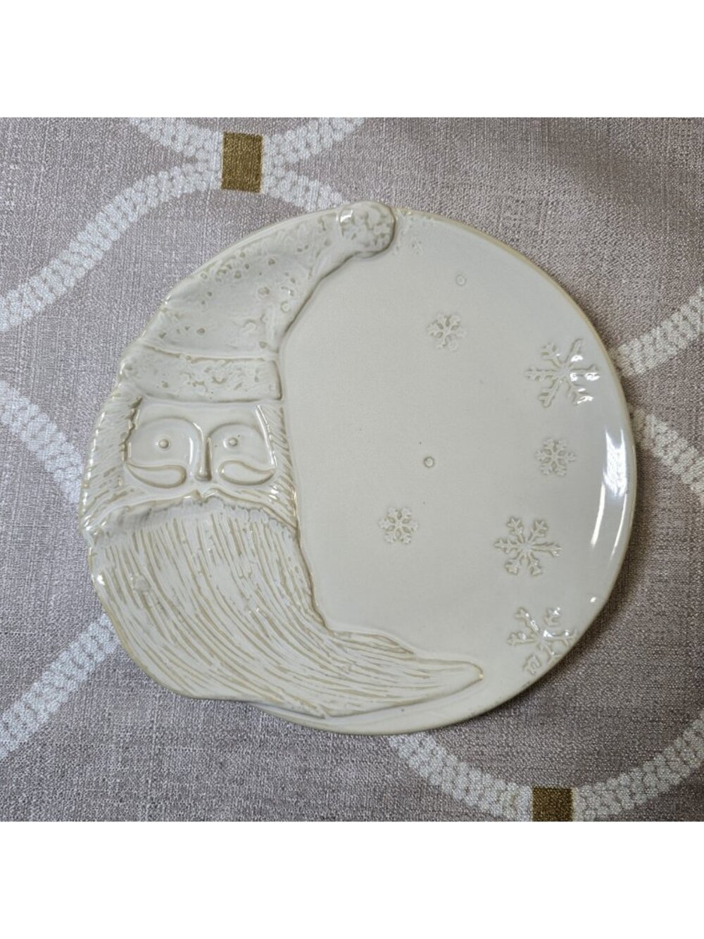 Mud Pie Moon Santa Snowflake Small Cream Ivory Ceramic 7" Trinket Snack Plate